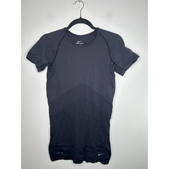 Nike Womens Dri- Fit Short Sleeve Stretch Black Active Top Size Medium - Picture 1 of 8